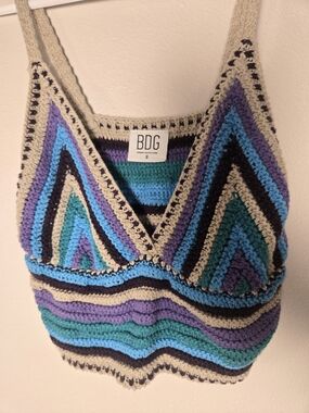 BDG Striped Crocheted Tank Top in Teal, Purple & Cream
